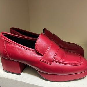 Topshop faux leather red platform loafers